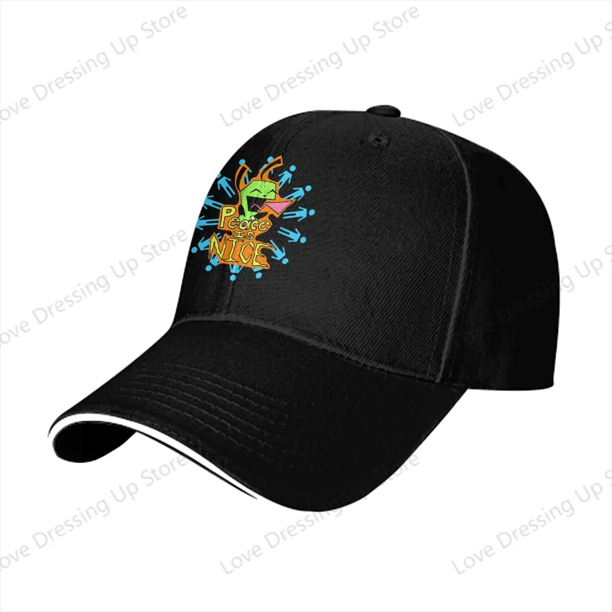 Summer Hip Hop Invader Zim Peace is NICE Baseball Cap Adjustable personality Golf Hat Outdoor sunshade hats Unisex Gift