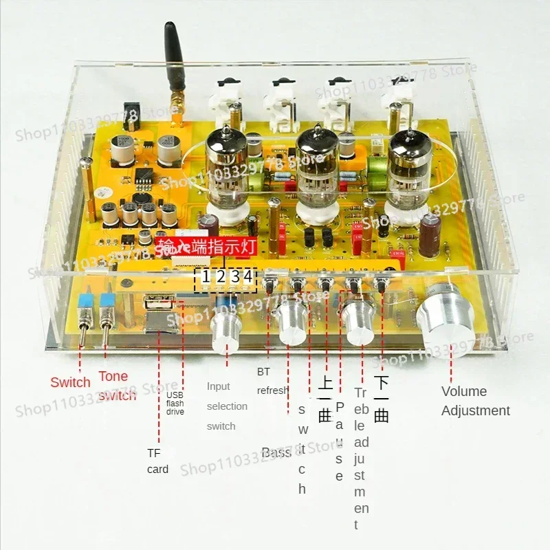 Bluetooth 5.0 HiFi Preamp electronic tube tone preamplifier ES9023 DAC USB TF AUX card input DC12V