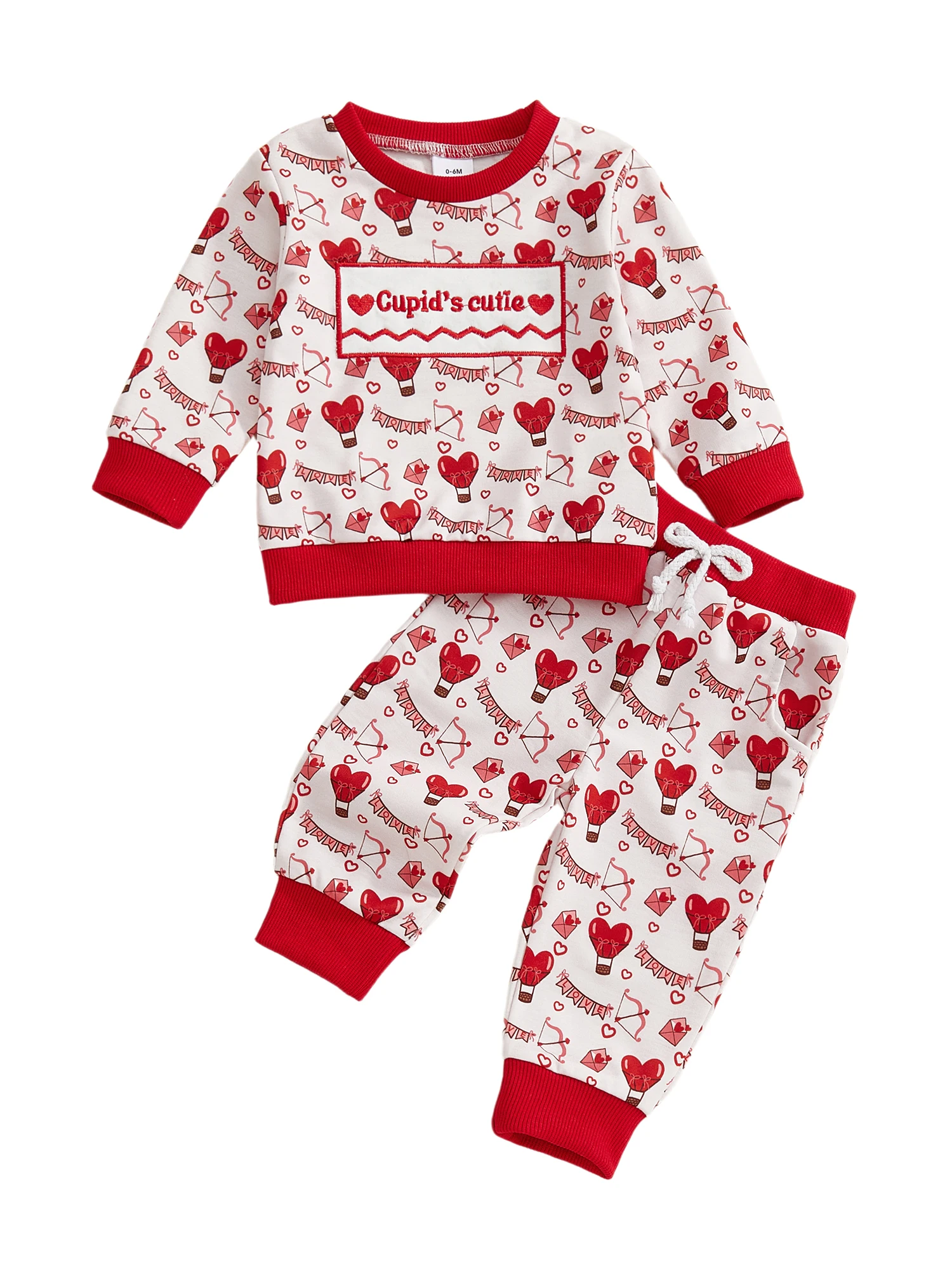 

Комплект из двух предметов на День святого Валентина для малышей, топы с круглым вырезом и длинными рукавами с принтом сердца и брюки с эластичной резинкой на талии