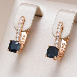 Kinel Unusual Square Black Natural Zircon Drop Earring For Women Fashion 585 Rose Gold Color Engagement Wedding Bridal Jewelry