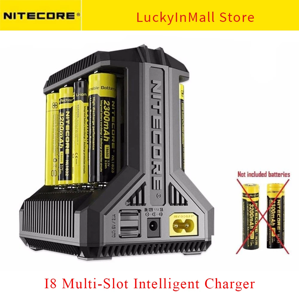 

Nitecore i8 Intelligent Charger 8 Slots 4A Output Battery Charger for IMR18650 16340 10440 AA AAA 14500 26650 and USB QC