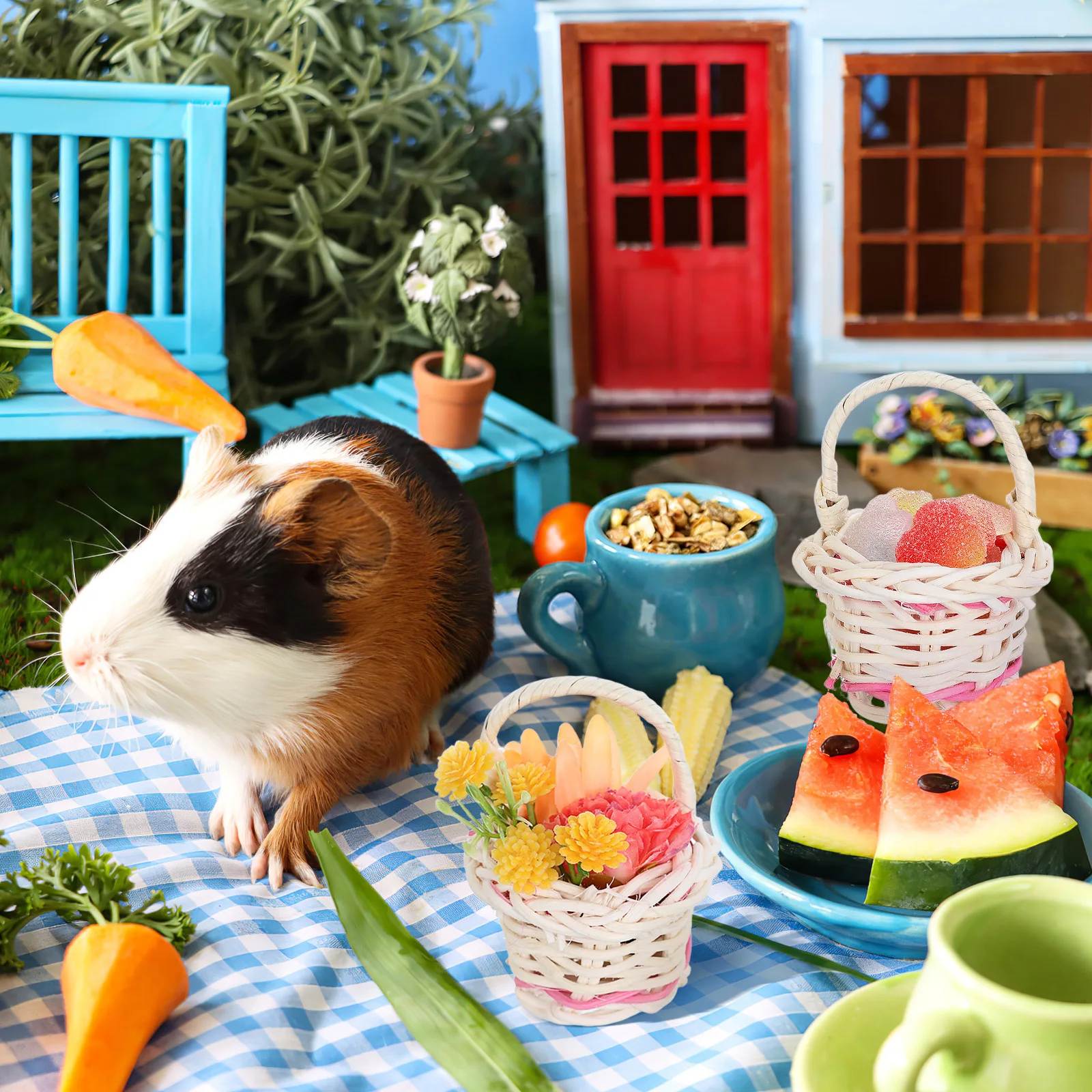 

10PCS Rattan Woven Baskets Mini Storage Small White Handle Home Decor Photography Props Flower Basket Household Solutions