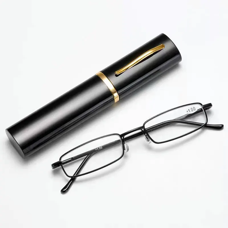 2 Stück schlanke Taschen-Lesebrille mit tragbarem Clip-Etui für Frauen, kompakter Leser, superklare Linse, kleine Röhren-Lesebrille