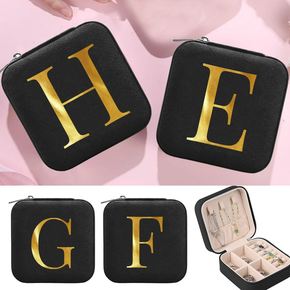 New Jewelry Casket Portable Jewelry Earring Organizer Soft Lining Display Box Letter Series Women's Large Capacity Cosmetic Bag