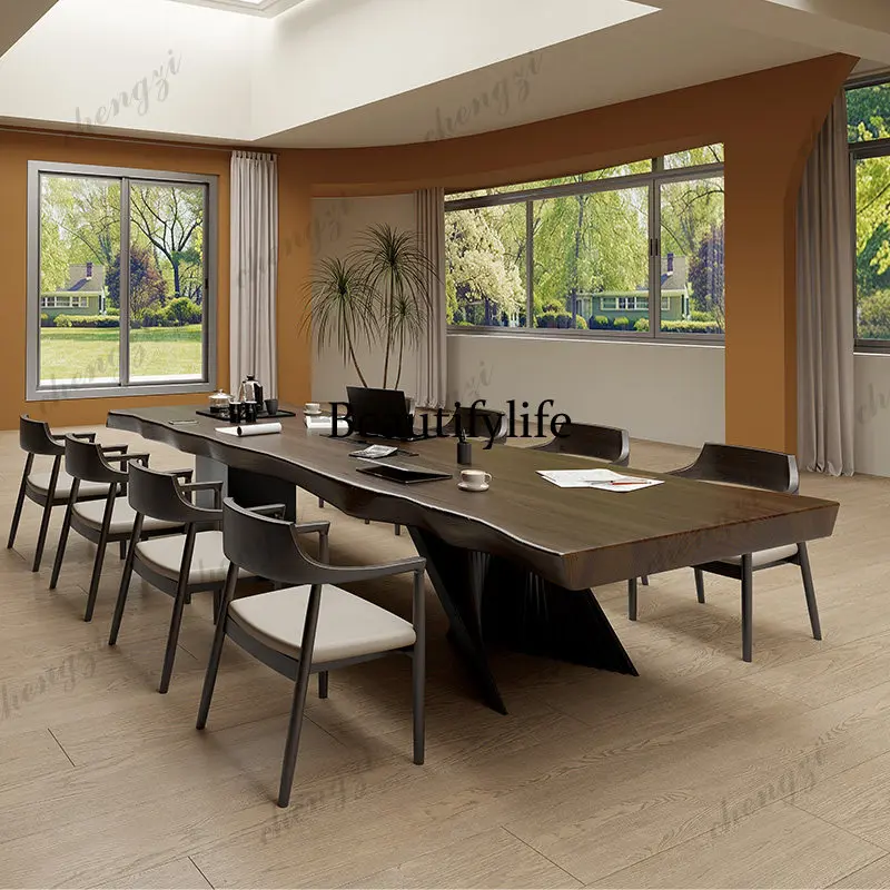 High-end solid wood conference table light luxury high-end desk with tea table integrated reception negotiation