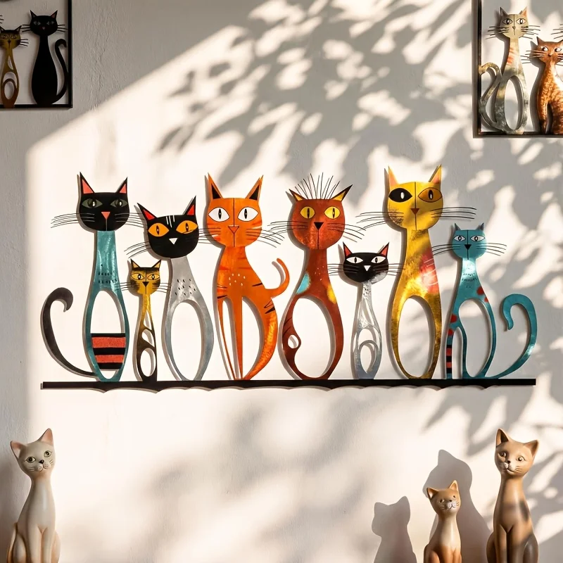 CIFBUY Metal Wall Art Vintage Cat Sculpture Colorful Iron Decor Sign For Home Living Room Bedroom Cat Lover Gift Easy Hang
