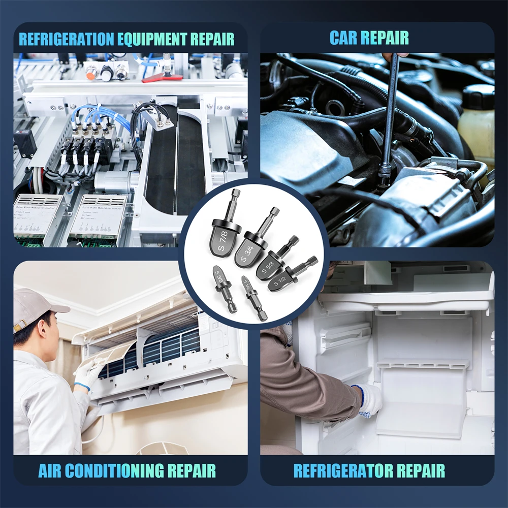 Expansor de tubo de vástago hexagonal eléctrico, soporte para aire acondicionado, juego de herramientas rotativas de oscilación, 7/8, 3/4, 5/8, 1/2,