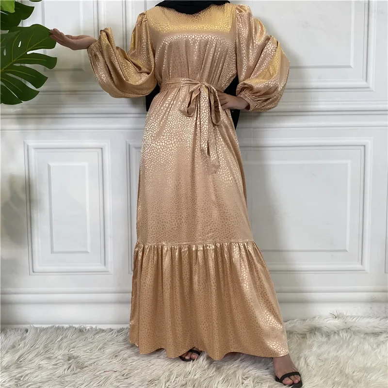 Fashion Print Muslim Dress Women Stretch Cuff Kaftan Casual Dubai Abaya Women Clothes Lace-up Dresses Women Musulmane Vestidos