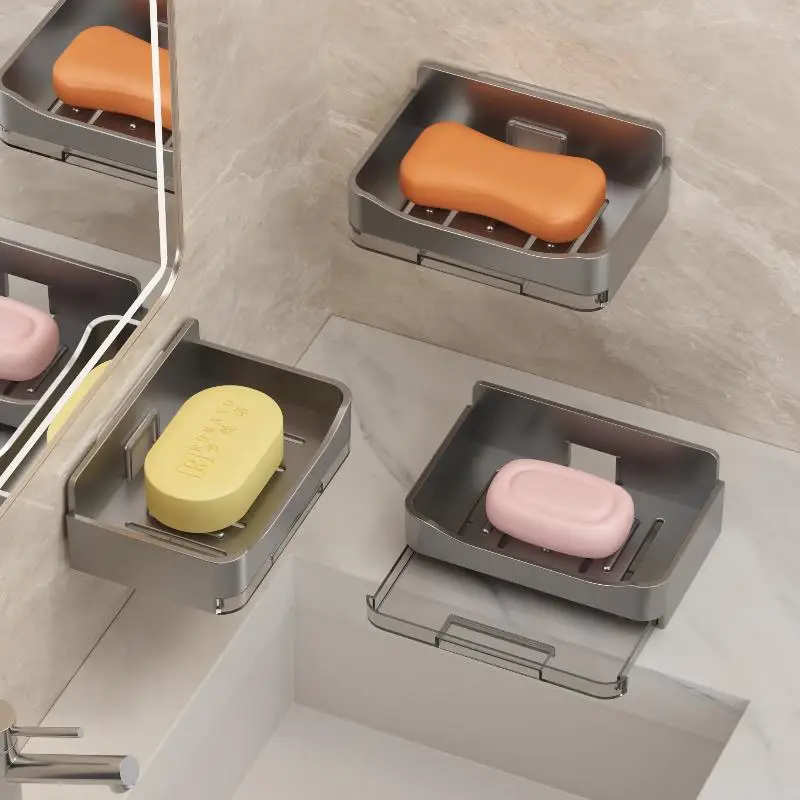 No Drill Wall Mounted Soap Dish Drainable Self Adhesive Simple Style Soap Holder for Home Bathroom Sink