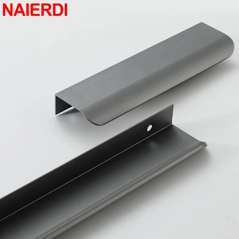 NAIERDI Pearl Gray Hidden Cabinet Handles 800mm-1200mm Aluminum Alloy Arc Long Furniture Handles Kitchen Cabinet Pulls Hardware