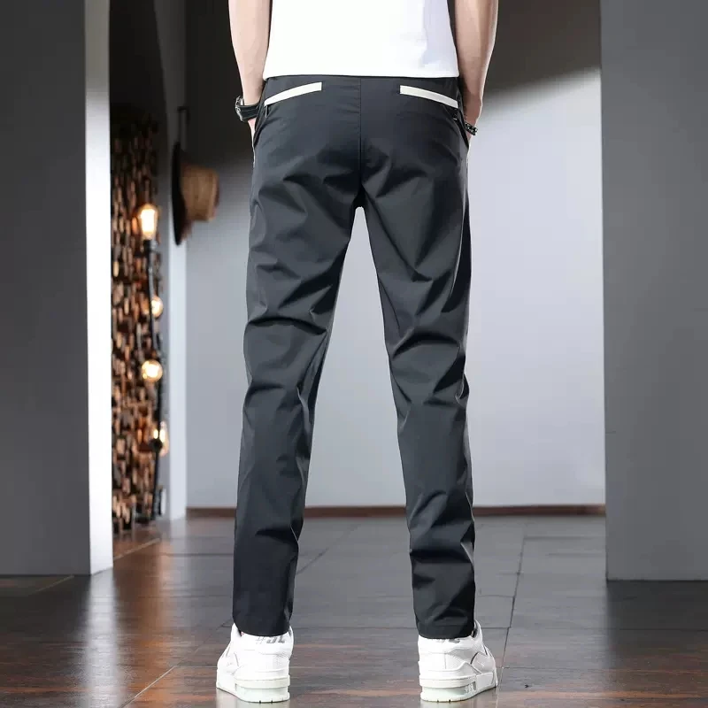 Summer Men's Casual Pants Elastic Waist Sport Joggers Lightweight Black Slim Fit Trousers