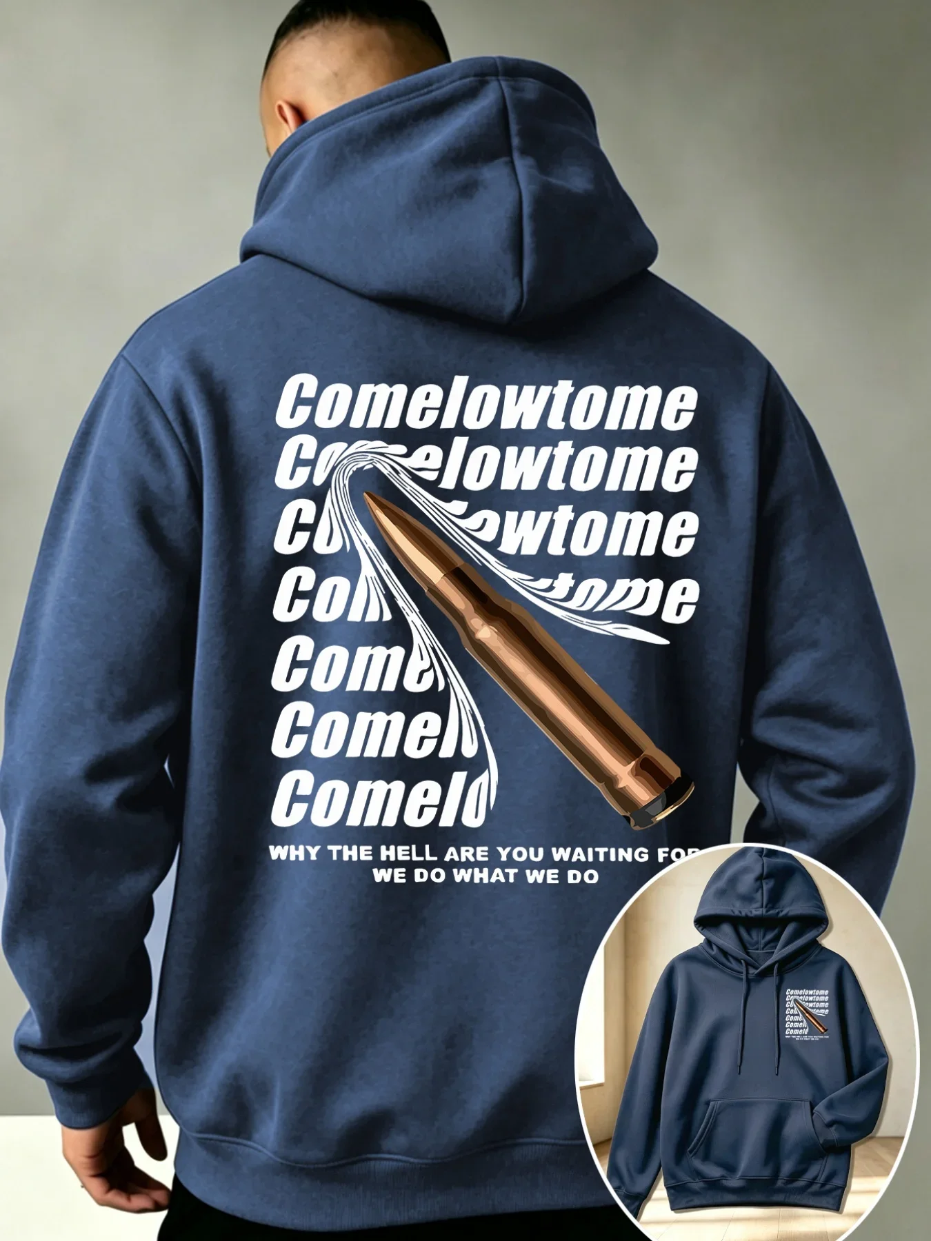 Bullet Flying Text Slogan Graphic Hoodie Unisex Loose Fit Spring Autumn Hooded Sweatshirt Streetwear
