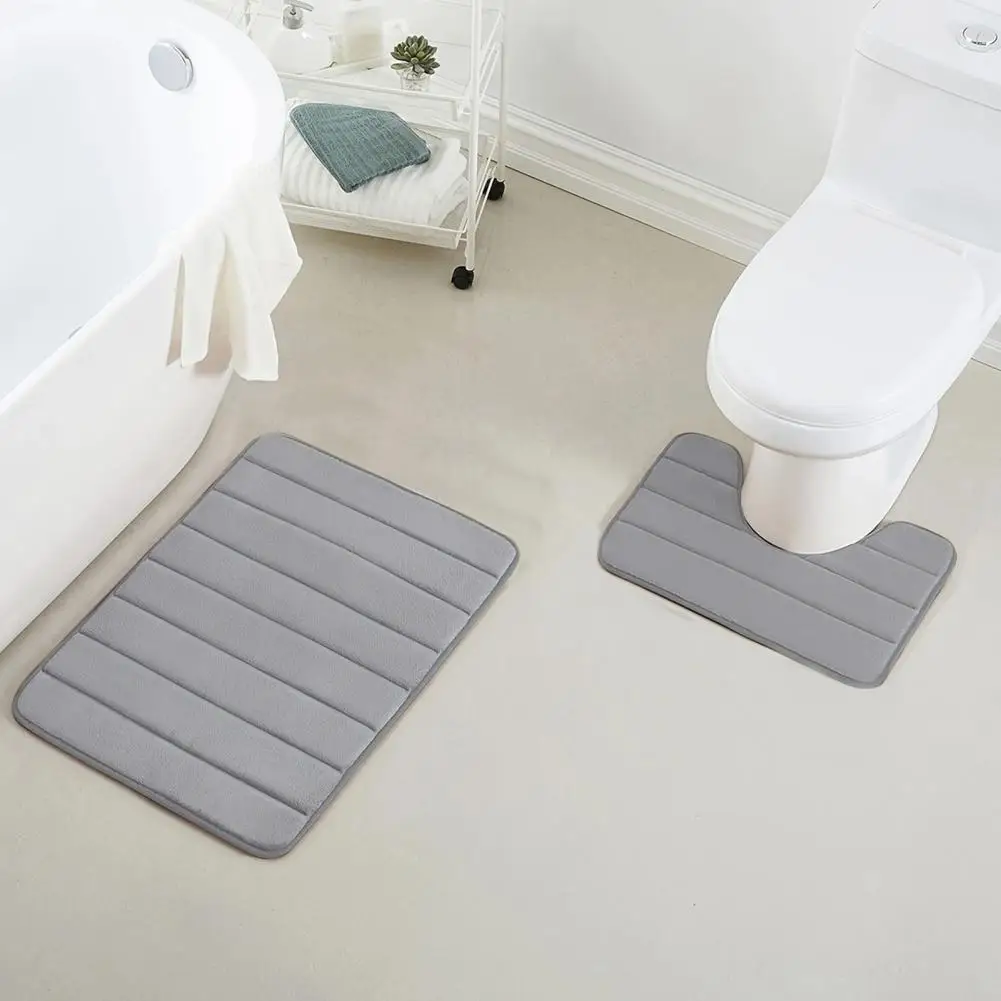 3 Pieces Bath Mat Set Bathroom Rug Water Absorption Non-Slip Thick Quick Dry Toilet Mat Shower Carpet Memory Foam Foot Carpet