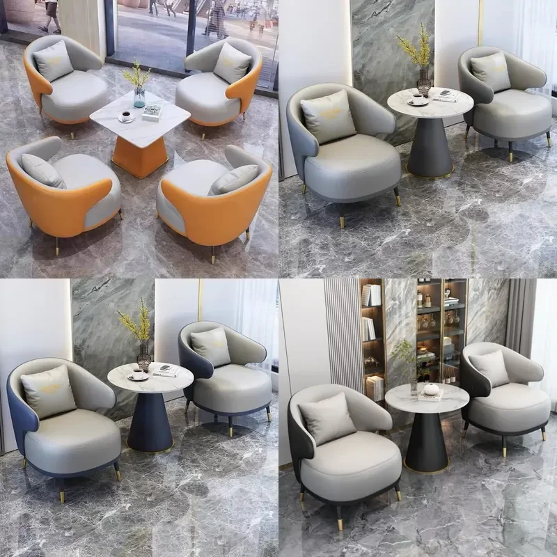 Modern Office Reception Desk Set with Lounge Sofa and Coffee Table for Business Waiting Area or Mall Courtyard