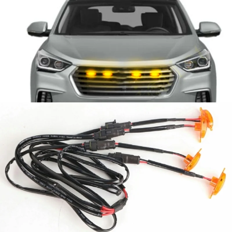 

NEW 4PCS APP/Remote Control For Hyundai Santa Fe 2013-2018 Front Grille RGB LED Light Raptor Grill Trim Cover Car Accessories