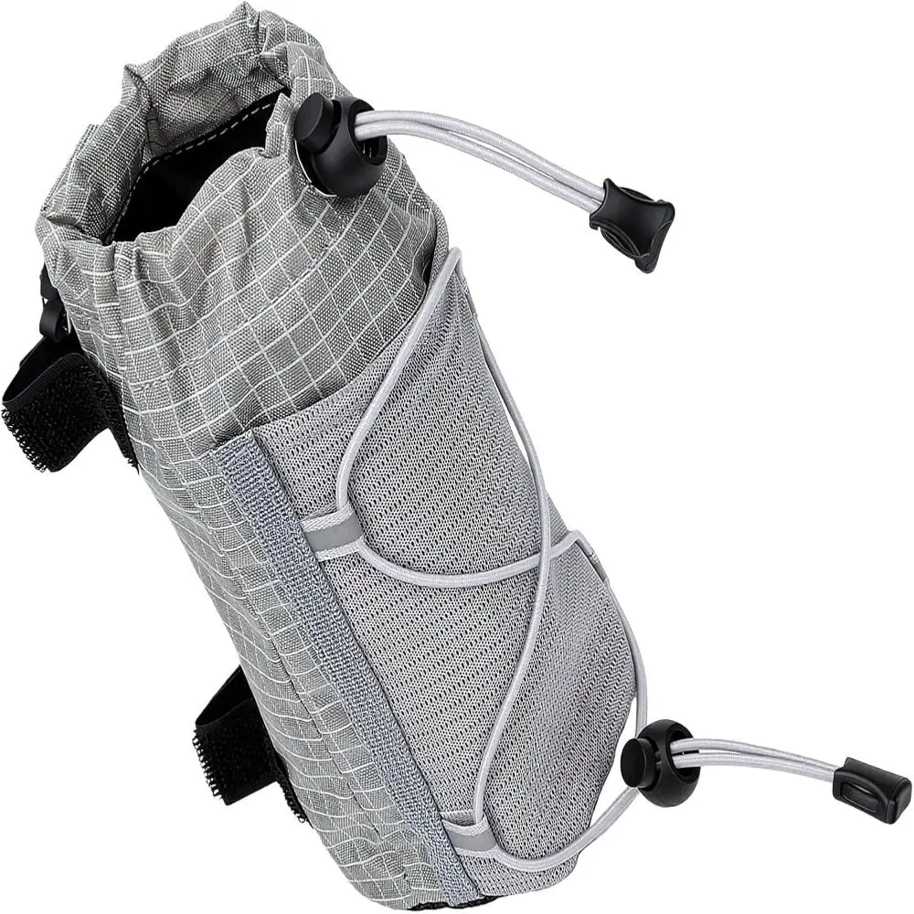 Portable Grid Nylon Water Bottle Pouch Mesh Adjustable Strap Hydration Sleeve Drinkware Attachment Travel