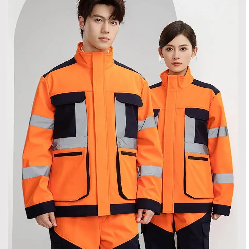 Winter velvet workwear set fluorescent warm and waterproof workwear construction workshop factory clothing customization LOGO