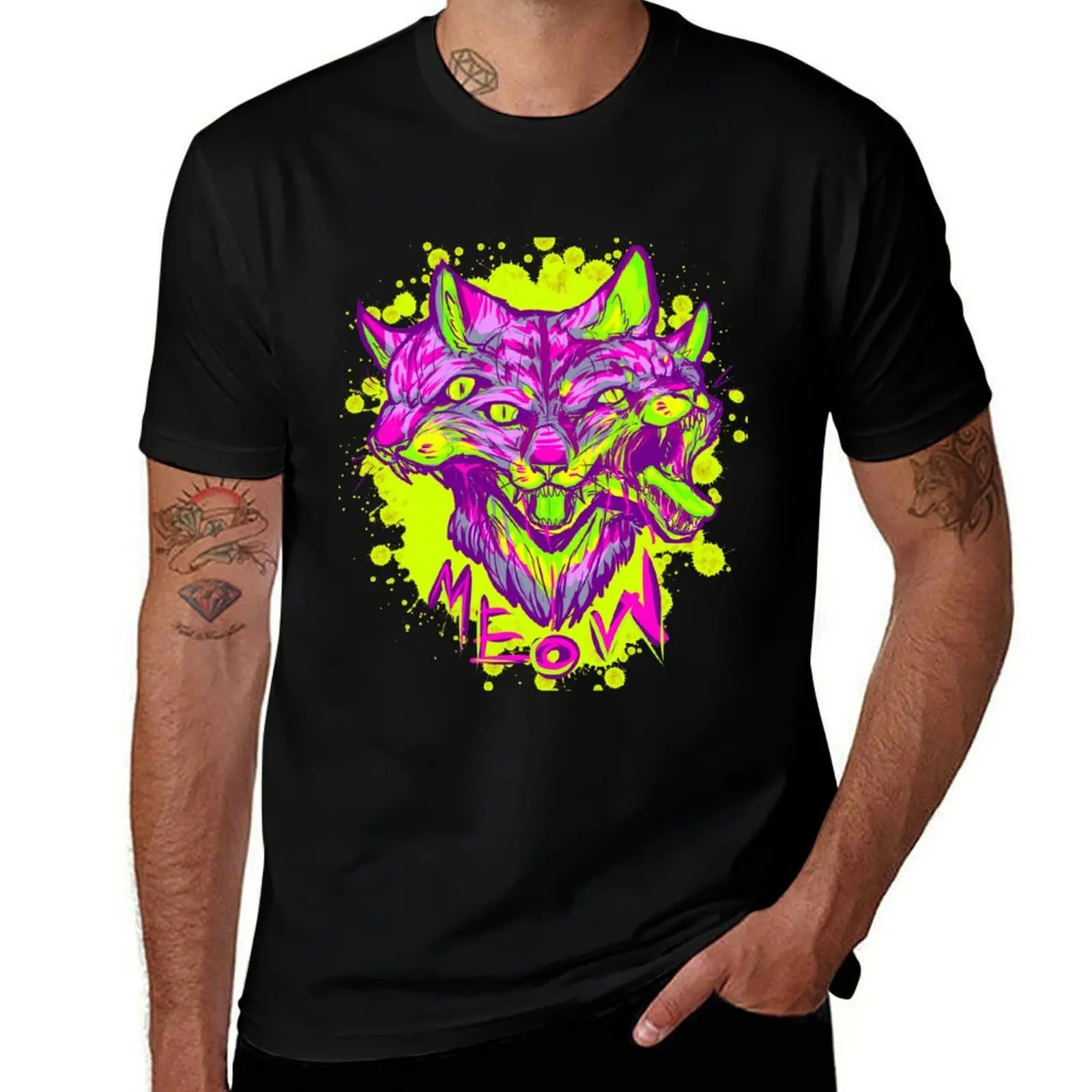 meow T-Shirt Vintage Print Crew Neck Tee
