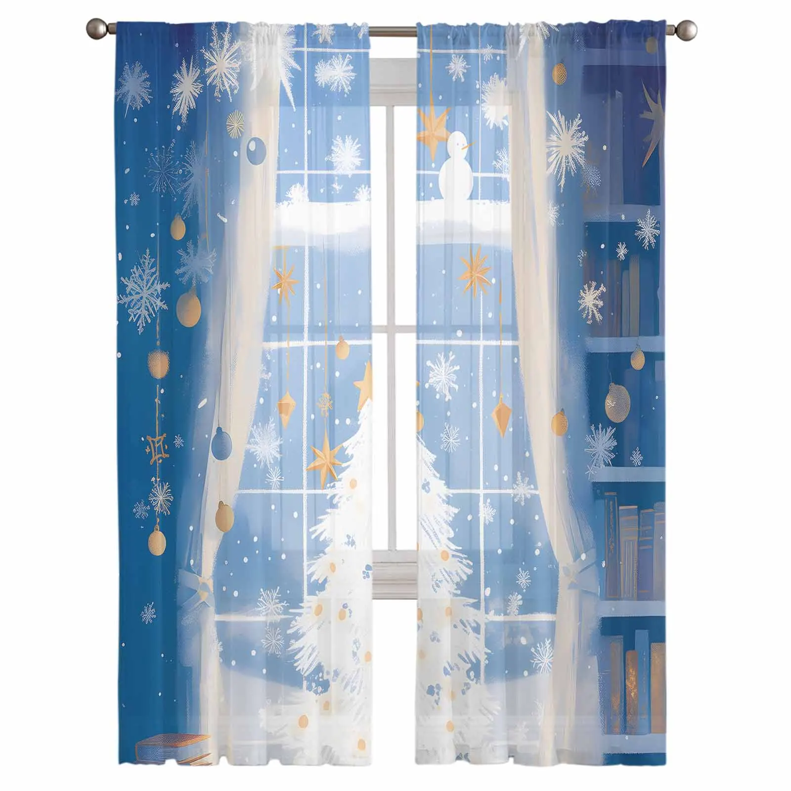 Cartoon Christmas Tree Plants Book Window Treatment Tulle Modern Sheer Curtains for Kitchen Living Room Bedroom Curtains Decor