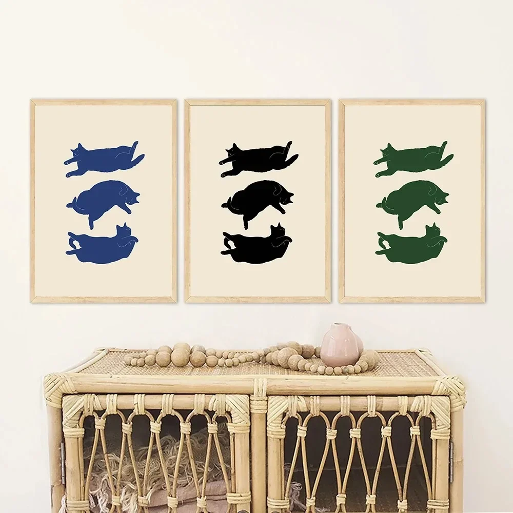 Funny Cat Dumpling Lazy Cat Illustration Abstract Line Poster Canvas  Nodic Wall Art Pictures Bathroom Home Decoration