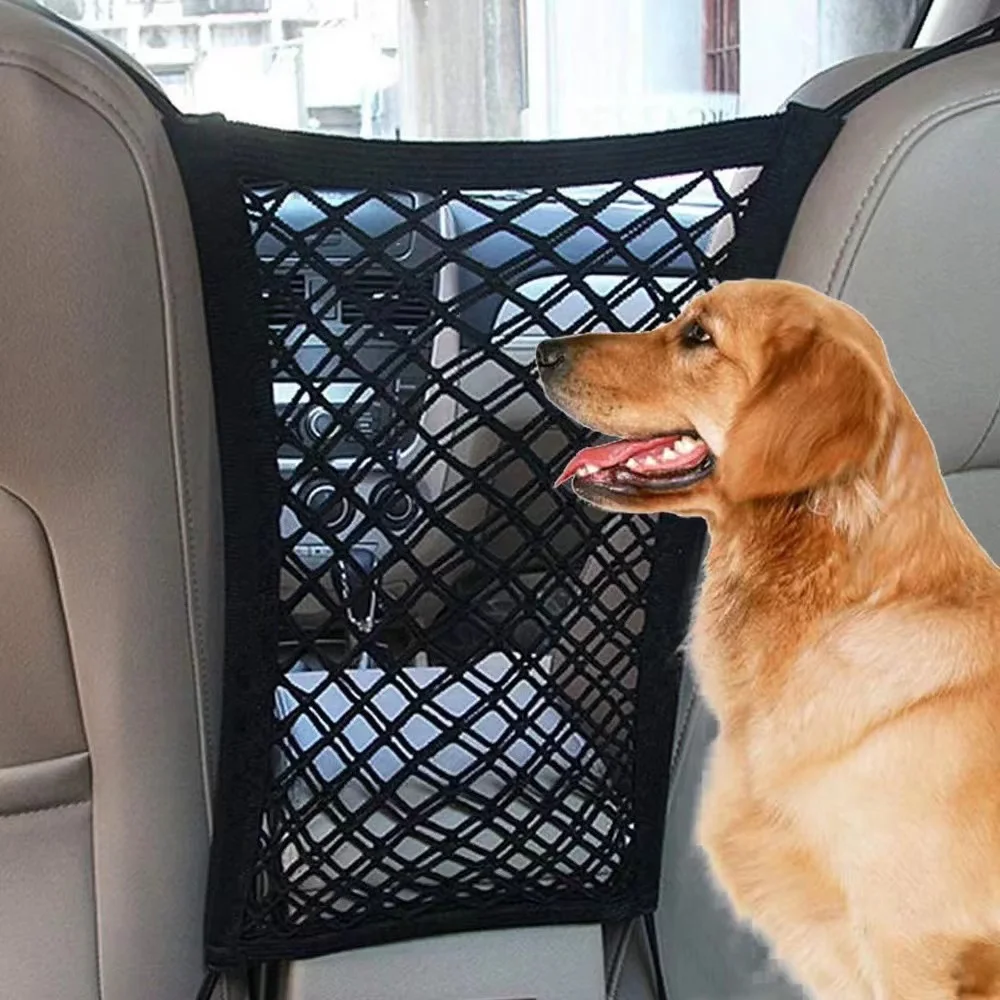 Pet Car Barrier Dog Car Barrier with Automatic Safety Mesh Storage Bag Pet Barrier Guard Back Seat Safety Protector Mesh Net