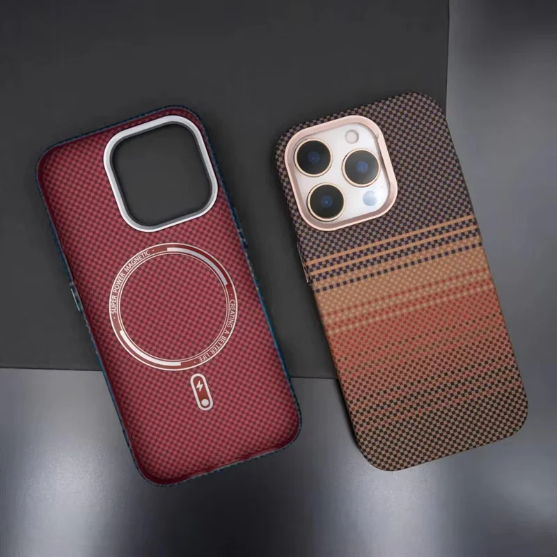 

For iPhone 14 15 13 16 Pro Max Luxury Carbon Fiber Relief Magsafe Phone Case Metal Lens Matte Wireless Charging Shockproof Cover