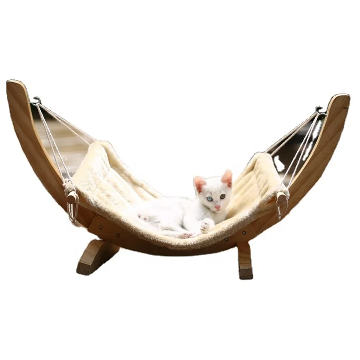 

OEM Easy assembled Wooden Hammock Cat bed with plush pet hanging mat toys