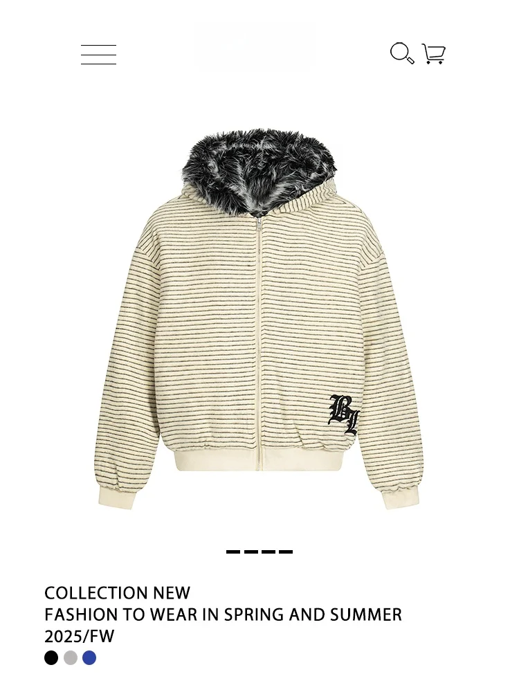 

American Sle Striped Fun Ear Fur Collar Hoodie ex Thiened Cotton Polyester Blend Warmth Daily Wear ort Outerwear