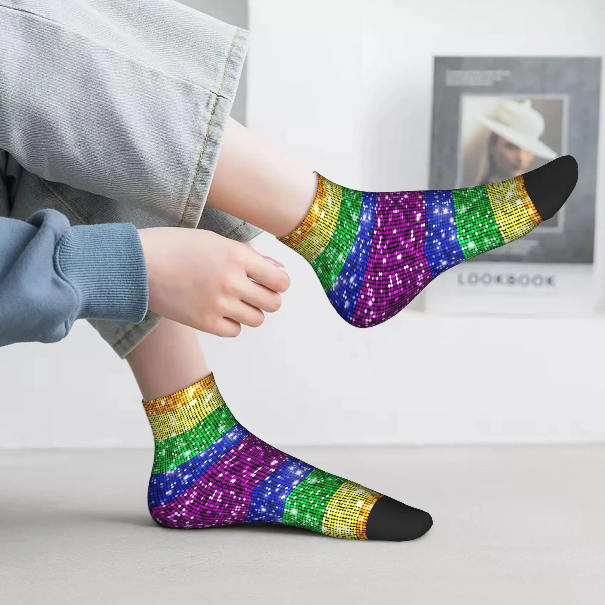 Calzini lesbici gay LGBT con bandiera dell'orgoglio arcobaleno con glitter finti Calze Harajuku Calzini per tutte le stagioni Accessori per regali unisex