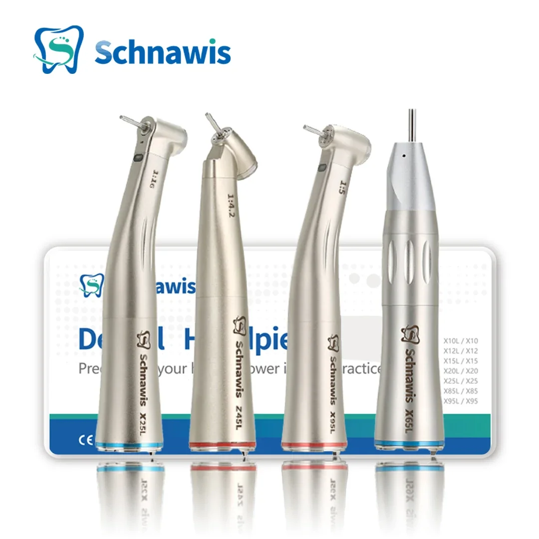 X95L Dentistry contraangulo Dental 1:5 Increasing Speed Handpiece Against Contra Angle LED Optic Fiber Quattro Spray Red Rings