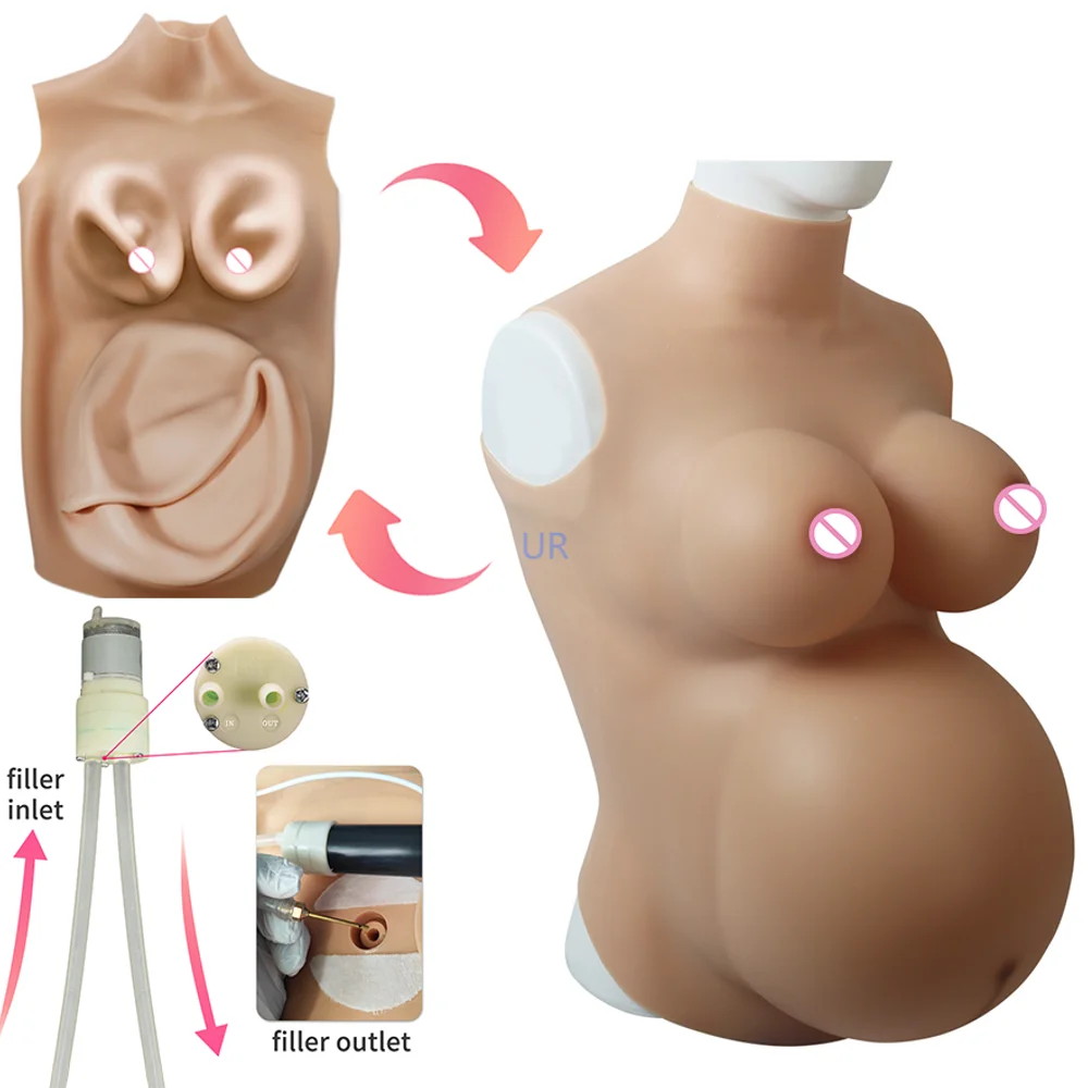 

Inflatable 5/6/9 Month Silicone Pregnancy Belly With Fake Breast Realistic Boobs D Cup Pregnancy Tummy Suit for Women Cosplay