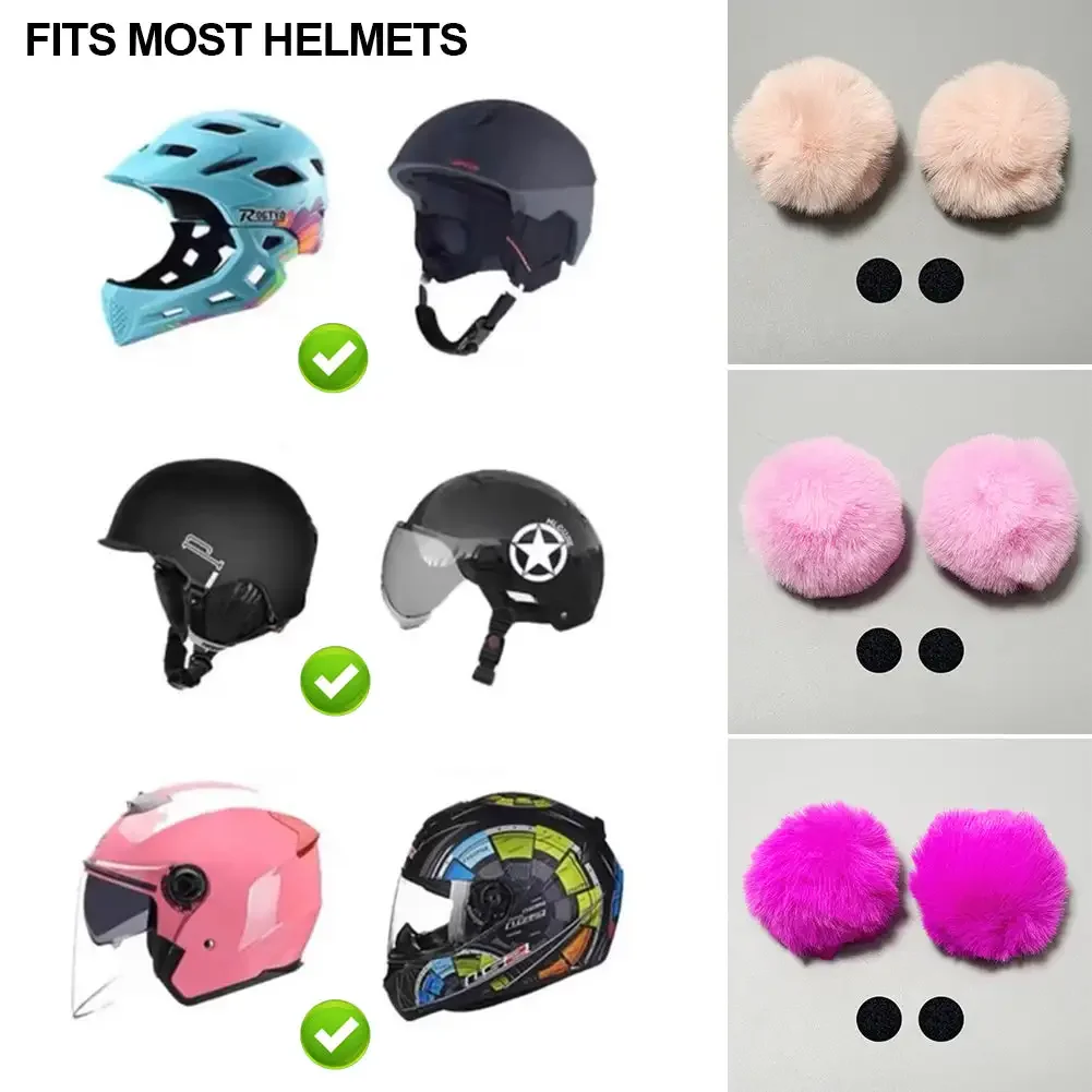 2Pcs/Pair Creative Cute Motorcycle Helmet Plush Cat Ears Balls Deco Motocross Helmet Decor Sticker Accessories Cosplayer Styling