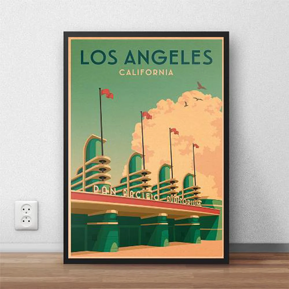 Vintage Los Angeles California Poster, City Travel Canvas Painting, Beach Palm Wall Art, Print Picture for Living Room Decor