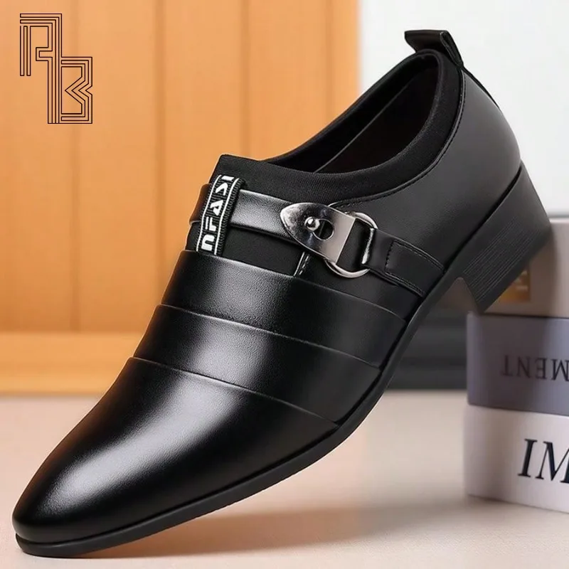

Men Dress Shoes Black PU Leather Plus Size Slip-On Loafers Point Toe Business Casual for Male Party Wedding Office Oxfords
