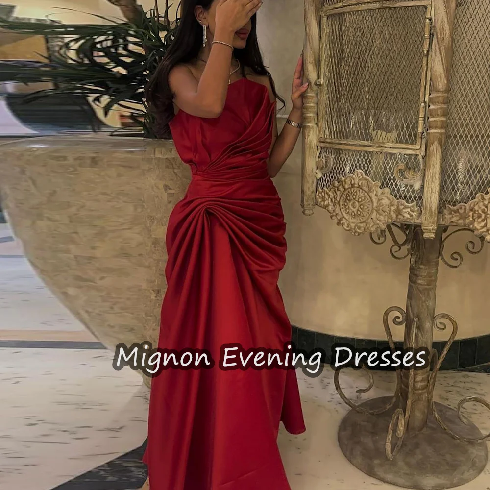 

Mignon Satin A-line Strapless Pleats Sleeveless Elegant Formal Prom Gown Ankle Length Evening Party Dress for Women 2024