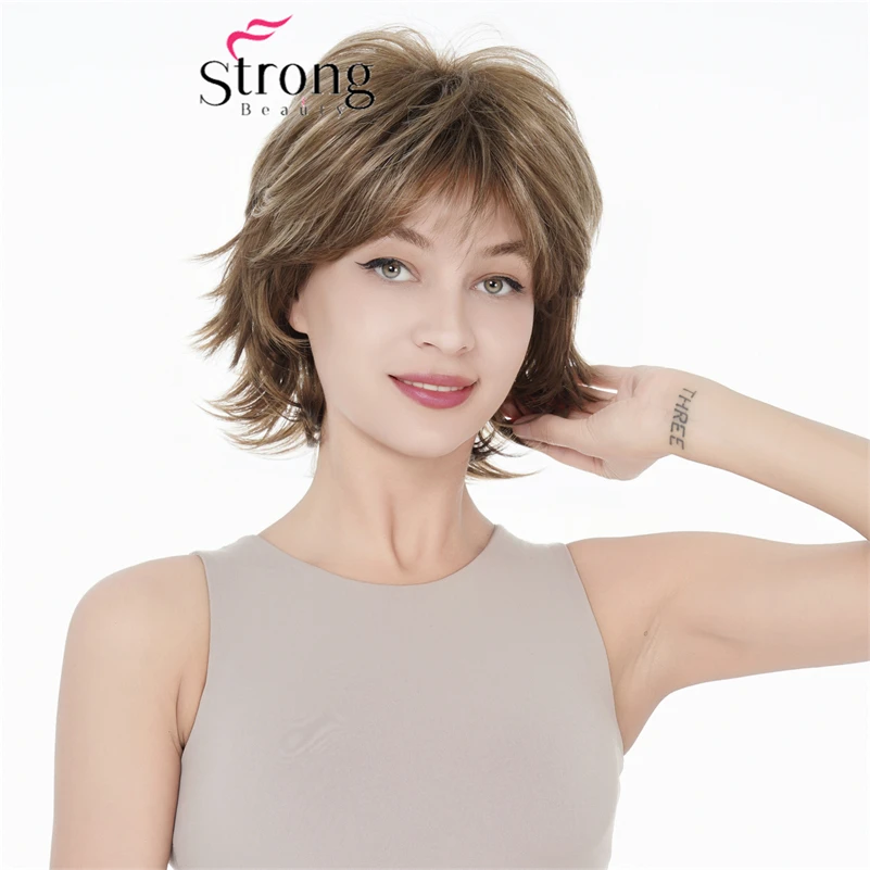 Short Brown highlights Blonde Back Red Flip out Full Synthetic Wig