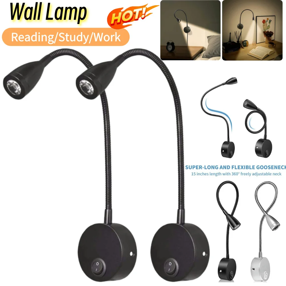 

Gooseneck LED Reading Wall Lamp Adjustable Wall Mounted Bedroom Night light Wall Lamp Sconces Study LED Book Night light