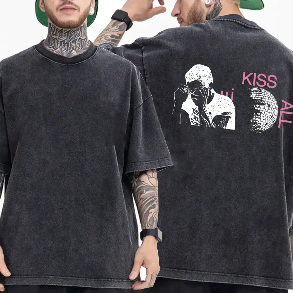 

Hot Sale Kiss All The Time Disco Occasionally Print T Shirts Men Women Fashion Pop Music Streetwear Male Vintage Washed T-shirt