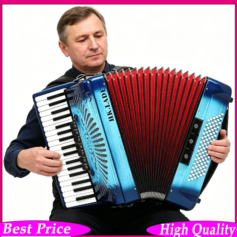 HK·LADE AH-290 37-Key 96-Bass Professional Accordion - Anti-Slip Keyboard Accordion Register Switches for Smooth