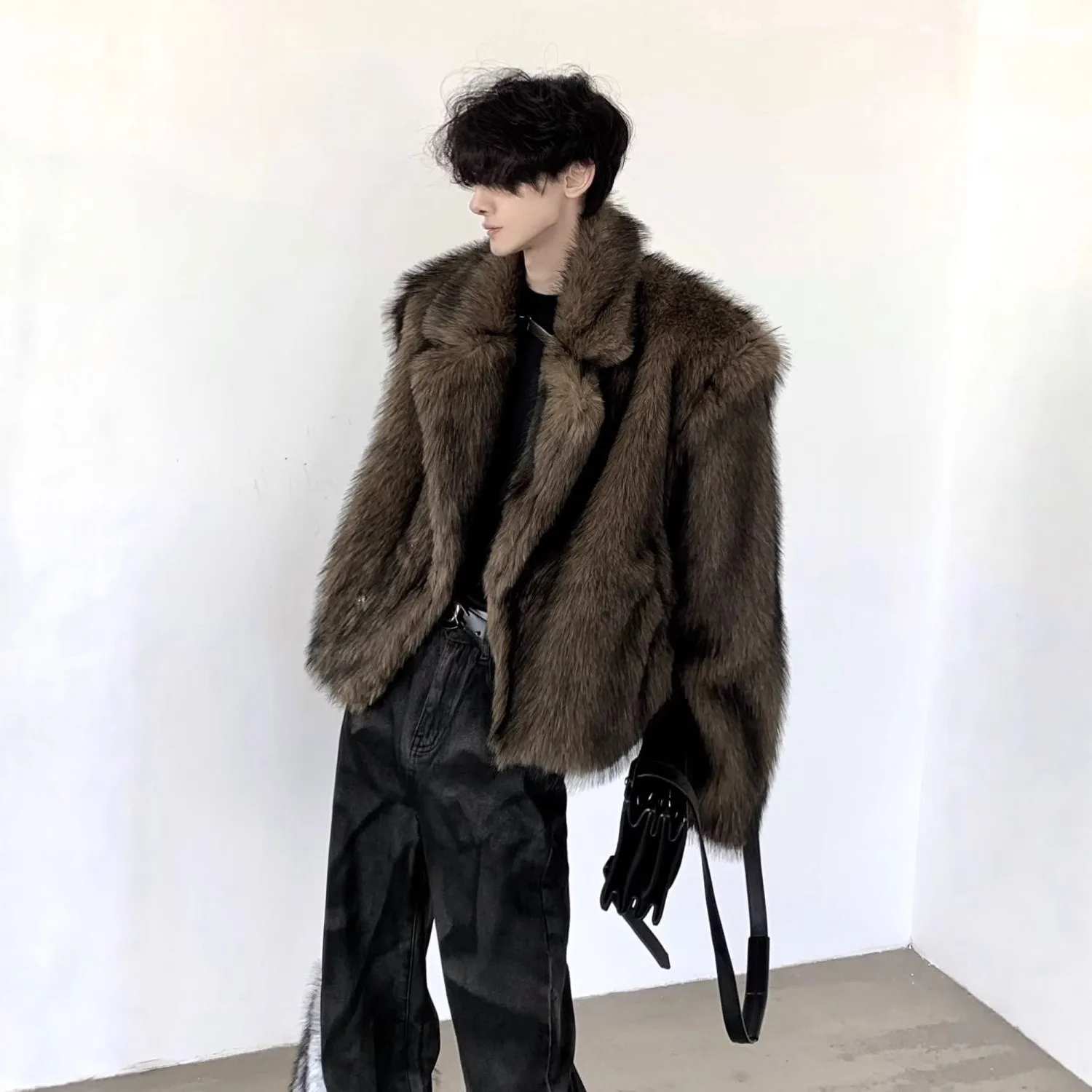 

Новинка 2024, мужское зимнее толстое теплое модное пальто, куртка из искусственного меха с воротником, хлопковая модная одежда