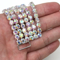 Crystal Rhinestone Chain Bikini Connectors, Crochet Decoration Buckle, Extra Large, 5mm, AB 190mm, 6-Rows, 1Pc Lot