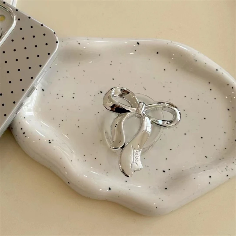 Penyangga Cincin Jari Ponsel Transparan Korea dengan Ikat Rambut Perak yang Imut, Penyangga Lipat untuk iPhone Samsung, Bracket untuk Wanita