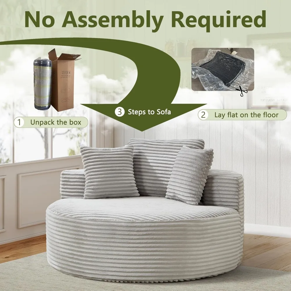 56-дюймовый круглый стул большого размера, шезлонг для дома, современный вельветовый стул с мягкой обивкой и глубоким сиденьем, удобный пушистый рукав