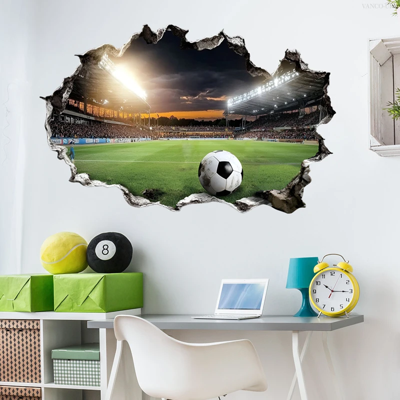 Larger Football Sport Poster Soccer Wall Hole Art Great Green Field Vinyl Mural Sticker Fans Gift for Kids Room Home Decorations