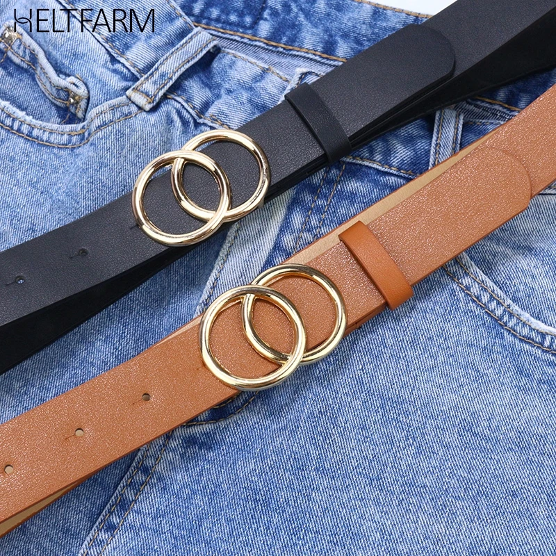 

5 Colors Double Loop Denim Belts For Women Girls Fashion PU Metal Heart Pin Belt Dress Jeans Waistband Clothing Accessories