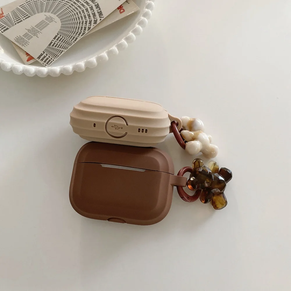 Fashion Chocolate Khaki Case For Apple Airpods Pro Case Soft Silicone Earphone Cover For Airpods 3 2 1 Cases With Bear Keychain images - 6