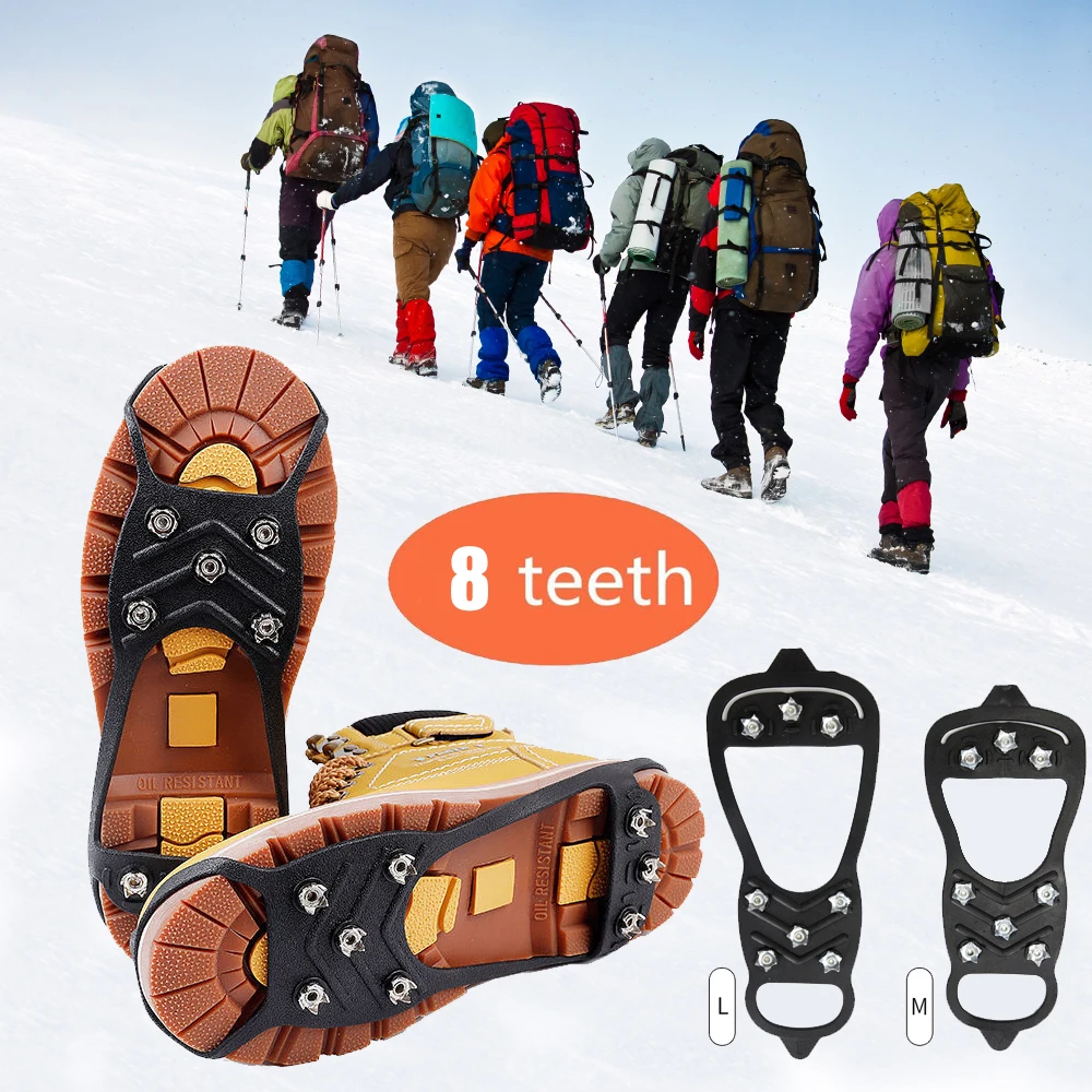 8 dentes crampons para botas de neve e gelo capas antiderrapantes para sapatos antiderrapantes inverno ao ar livre escalada caminhadas pesca sapato picos