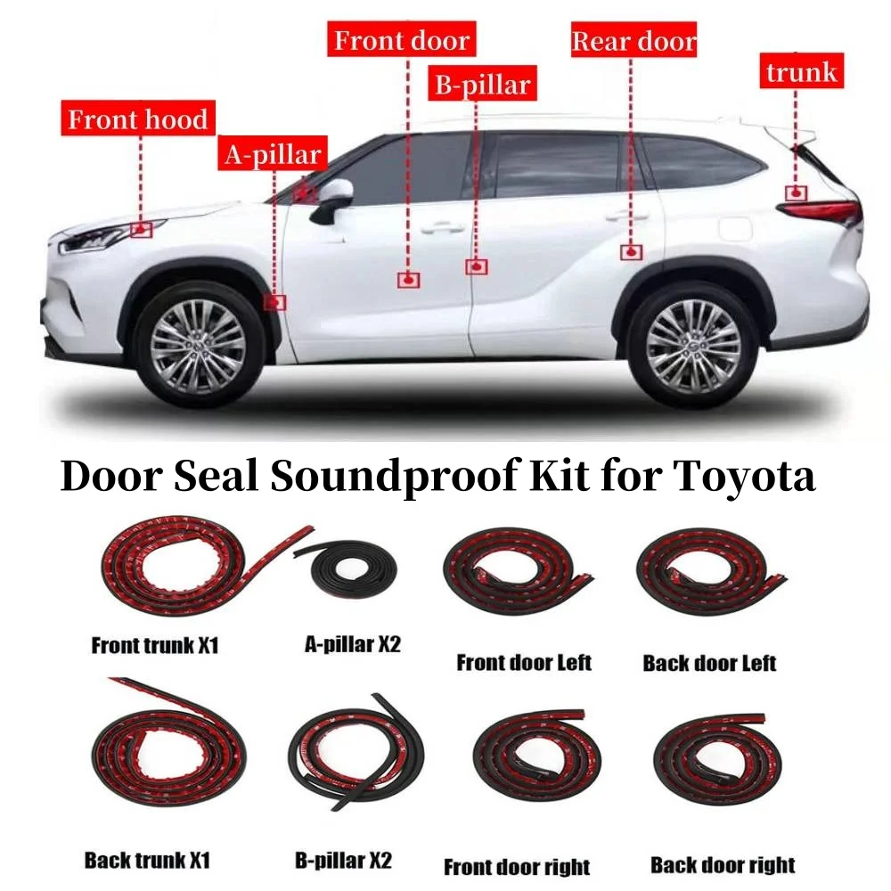 

10pcs Door Seal Soundproof Kit for Toyota highlander RAV4 Prado Camry Corolla Avalon Ralink Tacoma 4Runner Rubber Soundproof