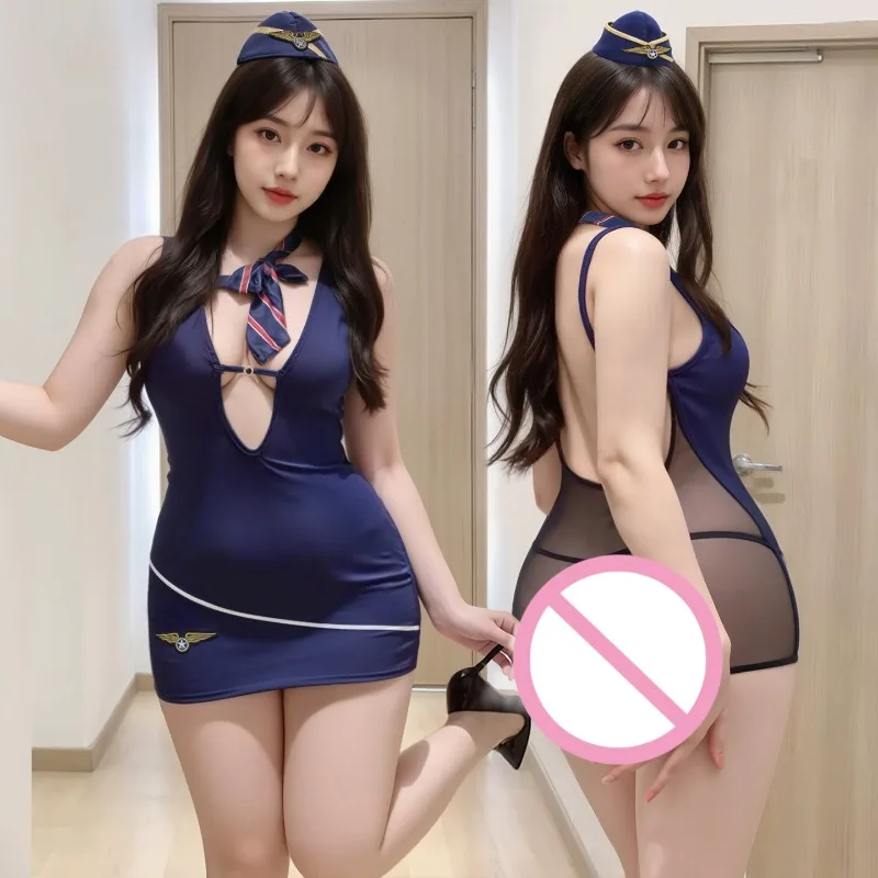 Сексуальный костюм стюардессы больших размеров для женщин, нижнее белье для косплея, платье с открытой спиной, стюардесса авиакомпании, озорная униформа для ролевых игр