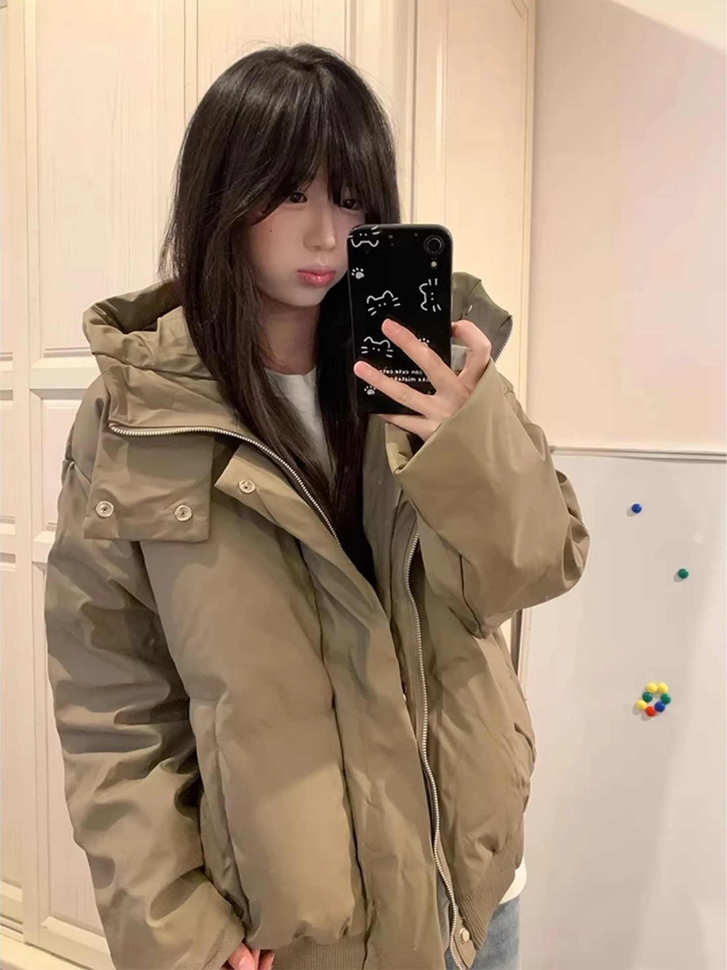 

i American Sle PU Leather Hooded down Cotton Jaet Men's Thiened ort Stand Collar Bread Sle Coat Warmth Youth Fas...